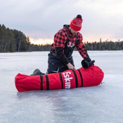 Eskimo QuickFish 3HD, Pop-Up Portable Shelter, No-Trip Door, Red/Black, Fully Insulated, Deluxe Ice Anchors, Three Person, Ice Fishing Shelter, 46075