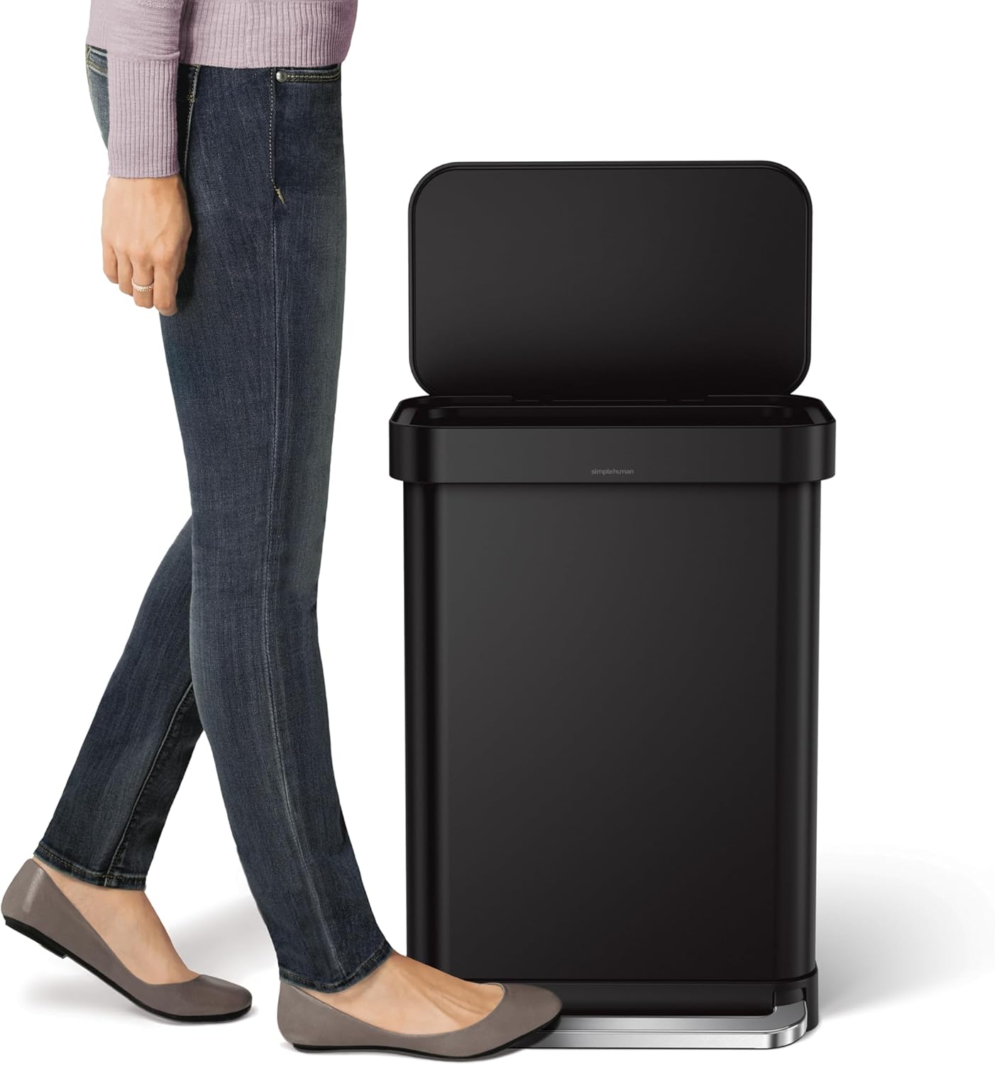 simplehuman 55L Liner Rim Rectangular Step Can, Matte Black