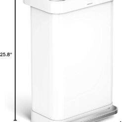 simplehuman Kitchen Trash Can with Lid, Touchless Waste Bin, Large 45 Liter, Rectangular, White Stainless Steel