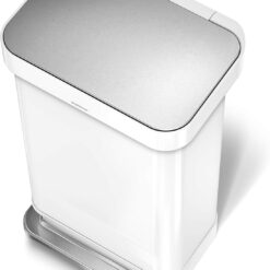 simplehuman Kitchen Trash Can with Lid, Touchless Waste Bin, Large 45 Liter, Rectangular, White Stainless Steel