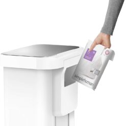 simplehuman Kitchen Trash Can with Lid, Touchless Waste Bin, Large 45 Liter, Rectangular, White Stainless Steel