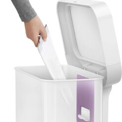 simplehuman Kitchen Trash Can with Lid, Touchless Waste Bin, Large 45 Liter, Rectangular, White Stainless Steel