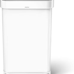 simplehuman Kitchen Trash Can with Lid, Touchless Waste Bin, Large 45 Liter, Rectangular, White Stainless Steel