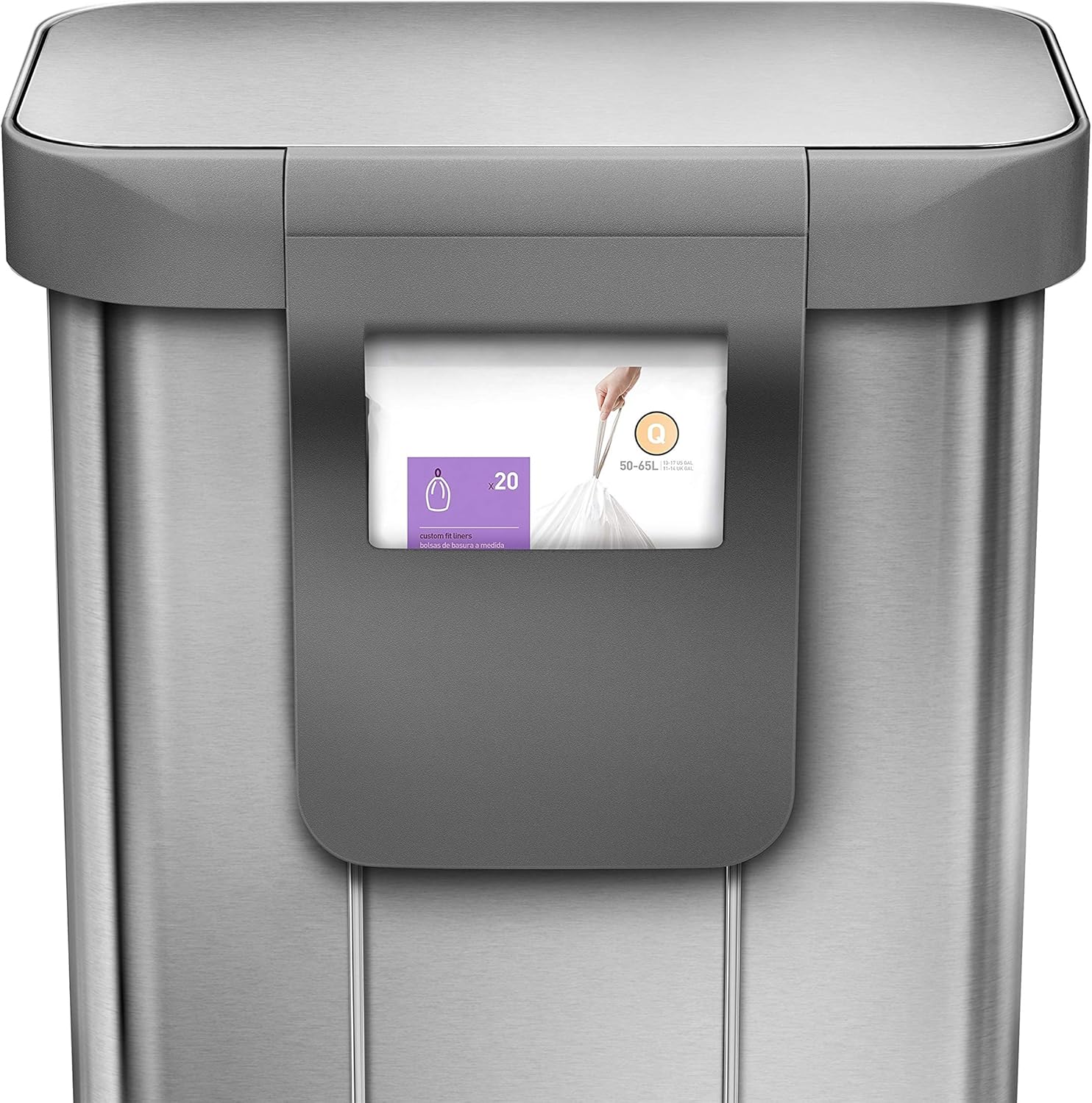 simplehuman Kitchen Trash Can with Lid, Touchless Waste Bin, Large 45 Liter, Rectangular, White Stainless Steel