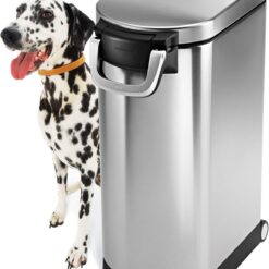 simplehuman 35 Liter, 40 lb / 18.1 kg X-Large Pet Food Storage Container for Dog Food, Cat Food, and Bird Feed, Brushed Stainless Steel