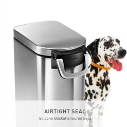 simplehuman 35 Liter, 40 lb / 18.1 kg X-Large Pet Food Storage Container for Dog Food, Cat Food, and Bird Feed, Brushed Stainless Steel