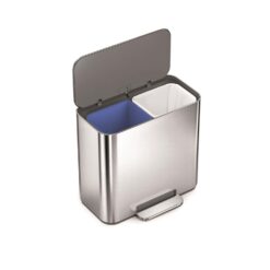 simplehuman 15L Mini Recycler Step Can, Dual Compartment Trash Can for Hotel, Offices and Small Spaces, Brushed Stainless Steel