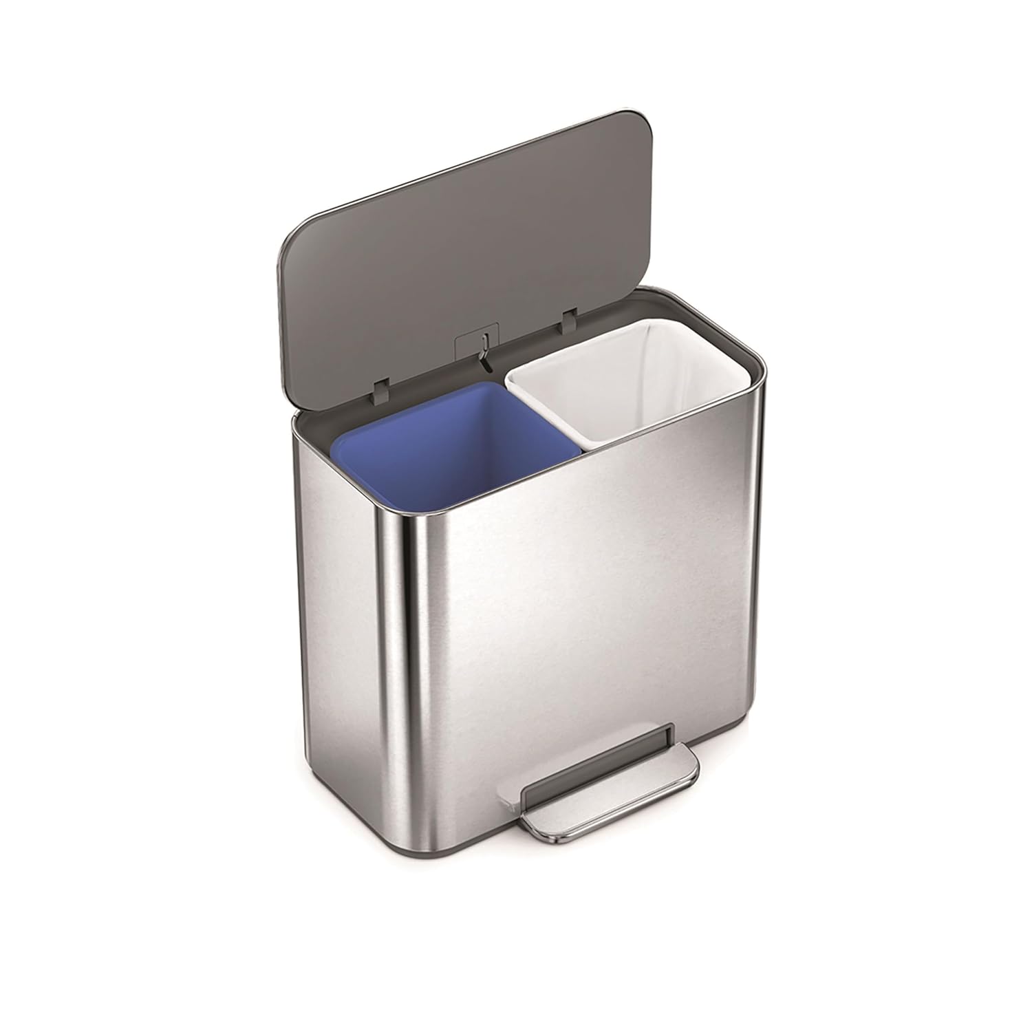 simplehuman 15L Mini Recycler Step Can, Dual Compartment Trash Can for Hotel, Offices and Small Spaces, Brushed Stainless Steel