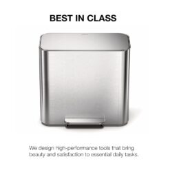 simplehuman 15L Mini Recycler Step Can, Dual Compartment Trash Can for Hotel, Offices and Small Spaces, Brushed Stainless Steel