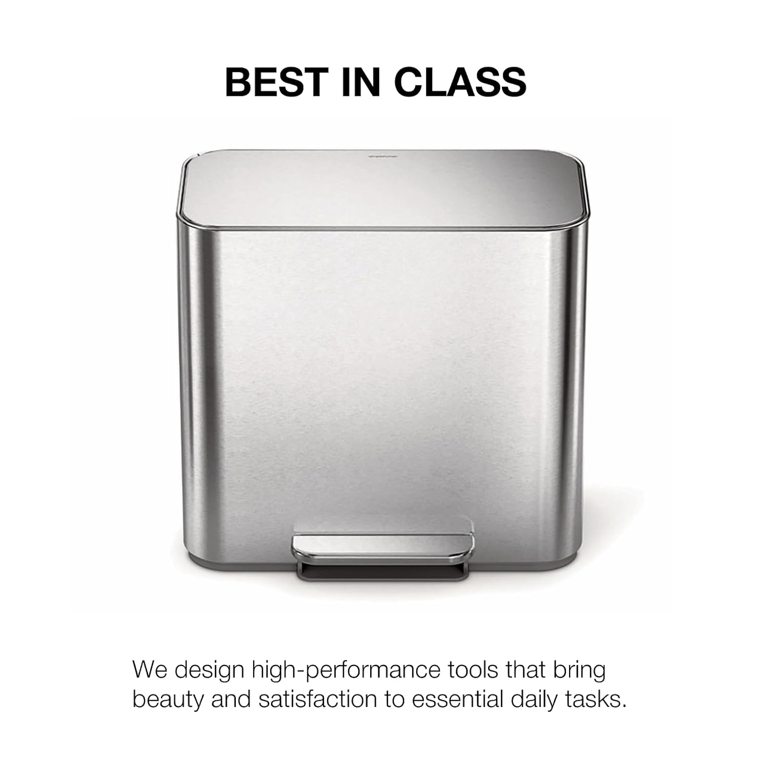 simplehuman 15L Mini Recycler Step Can, Dual Compartment Trash Can for Hotel, Offices and Small Spaces, Brushed Stainless Steel