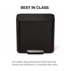 simplehuman 15L Mini Recycler Step Can, Dual Compartment Trash Can for Hotel, Offices and Small Spaces, Matte Black Steel