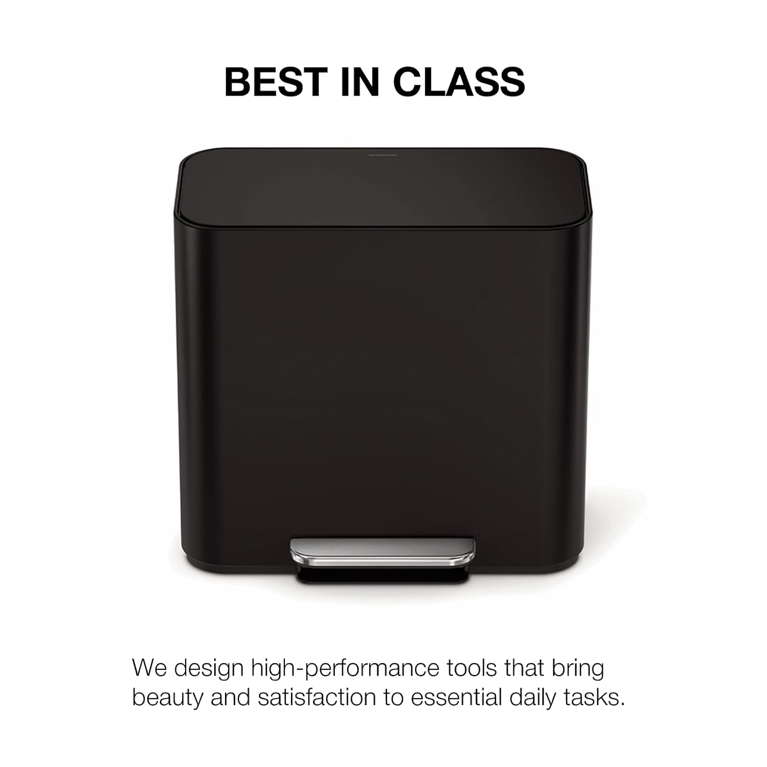 simplehuman 15L Mini Recycler Step Can, Dual Compartment Trash Can for Hotel, Offices and Small Spaces, Matte Black Steel