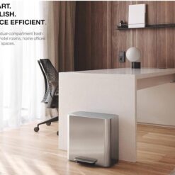 simplehuman 15L Mini Recycler Step Can, Dual Compartment Trash Can for Hotel, Offices and Small Spaces, Matte Black Steel