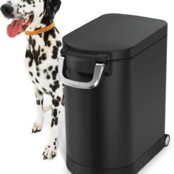 simplehuman 25 Liter, 27 lb / 12.2 kg Medium Pet Food Storage Container for Dog Food, Cat Food, and Bird Feed, Alloy Steel, Matte Black