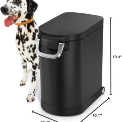 simplehuman 25 Liter, 27 lb / 12.2 kg Medium Pet Food Storage Container for Dog Food, Cat Food, and Bird Feed, Alloy Steel, Matte Black
