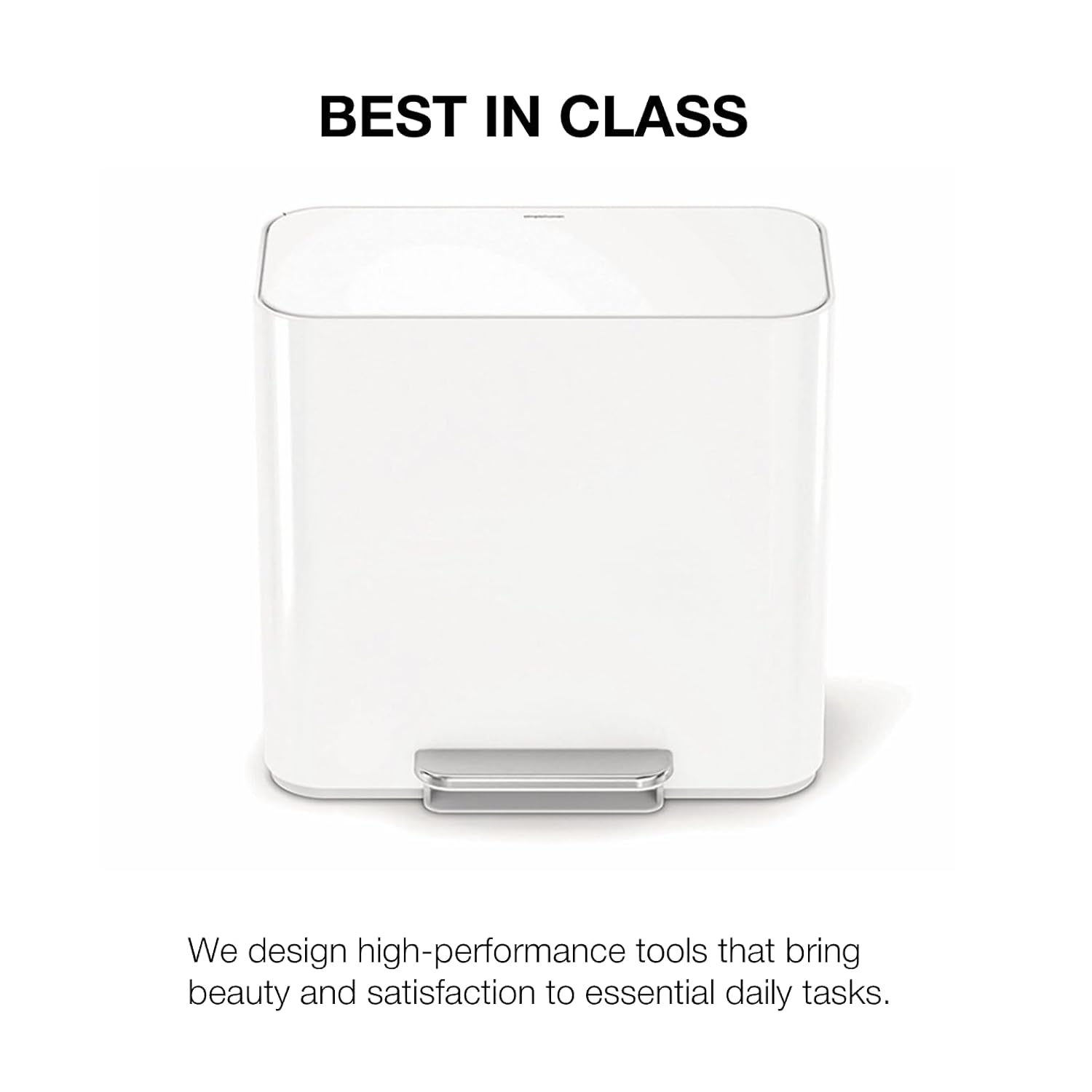 simplehuman 15L Mini Recycler Step Can, Dual Compartment Trash Can for Hotel, Offices and Small Spaces, White Steel
