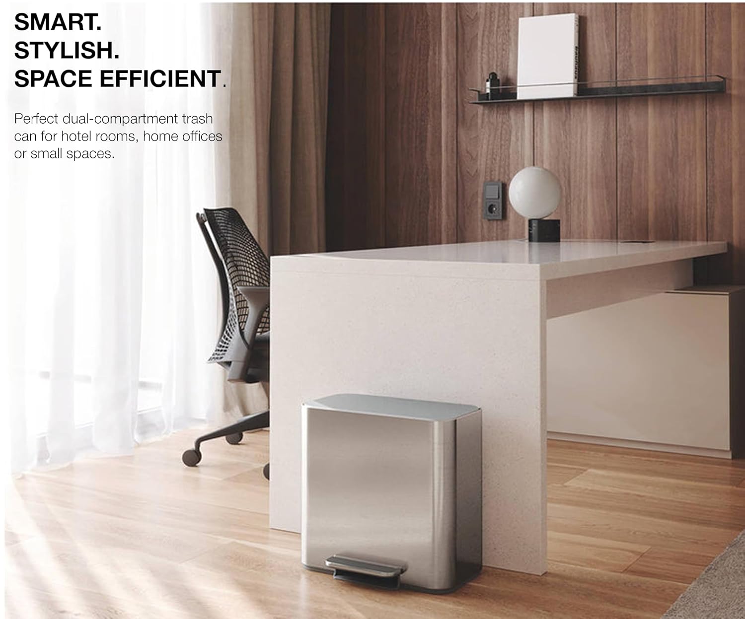 simplehuman 15L Mini Recycler Step Can, Dual Compartment Trash Can for Hotel, Offices and Small Spaces, White Steel