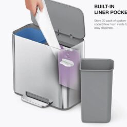 simplehuman 15L Mini Recycler Step Can, Dual Compartment Trash Can for Hotel, Offices and Small Spaces, White Steel