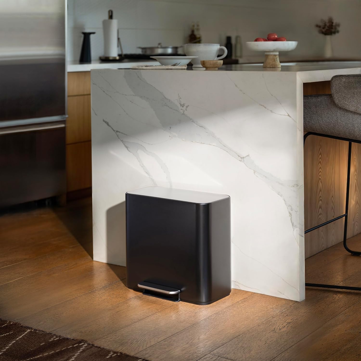 simplehuman Mini Step Can, 16L / 4.2 Gallon Space Efficient Trash Can for Hotel, Offices & Studios, 150,000-Step Strong Steel Pedal, Lid Shox Technology, Liner Pocket, Matte Black Stainless Steel