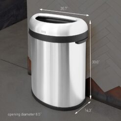 simplehuman 80 Liter / 21.1 Gallon Extra Large Semi-Round Open Top Trash Can Commercial Grade Heavy Gauge Brushed Stainless Steel, ADA-Compliant