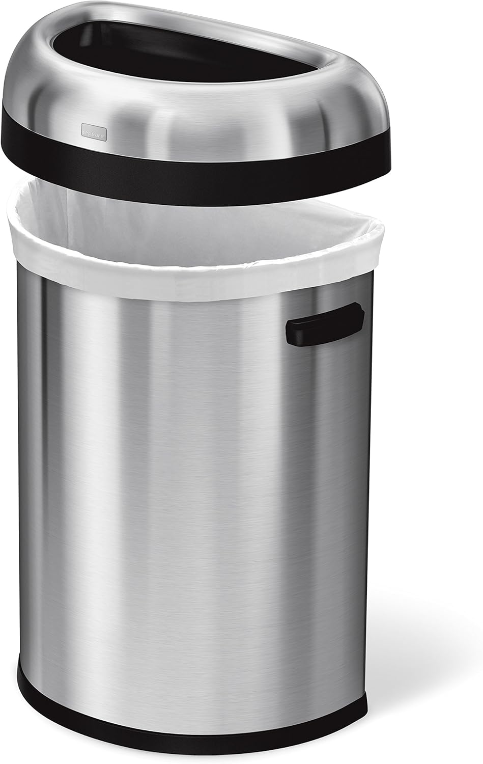 simplehuman 80 Liter / 21.1 Gallon Extra Large Semi-Round Open Top Trash Can Commercial Grade Heavy Gauge Brushed Stainless Steel, ADA-Compliant