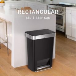 simplehuman 45 Liter / 12 Gallon Rectangular Kitchen Step Trash Can with Soft-Close Lid, Black Plastic
