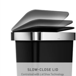 simplehuman 45 Liter / 12 Gallon Rectangular Kitchen Step Trash Can with Soft-Close Lid, Black Plastic