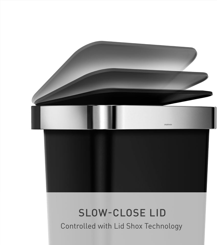 simplehuman 45 Liter / 12 Gallon Rectangular Kitchen Step Trash Can with Soft-Close Lid, Black Plastic
