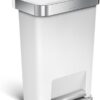 simplehuman 45 Liter / 12 Gallon Rectangular Kitchen Step Trash Can with Soft-Close Lid, White Plastic