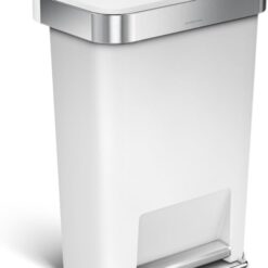 simplehuman 45 Liter / 12 Gallon Rectangular Kitchen Step Trash Can with Soft-Close Lid, White Plastic