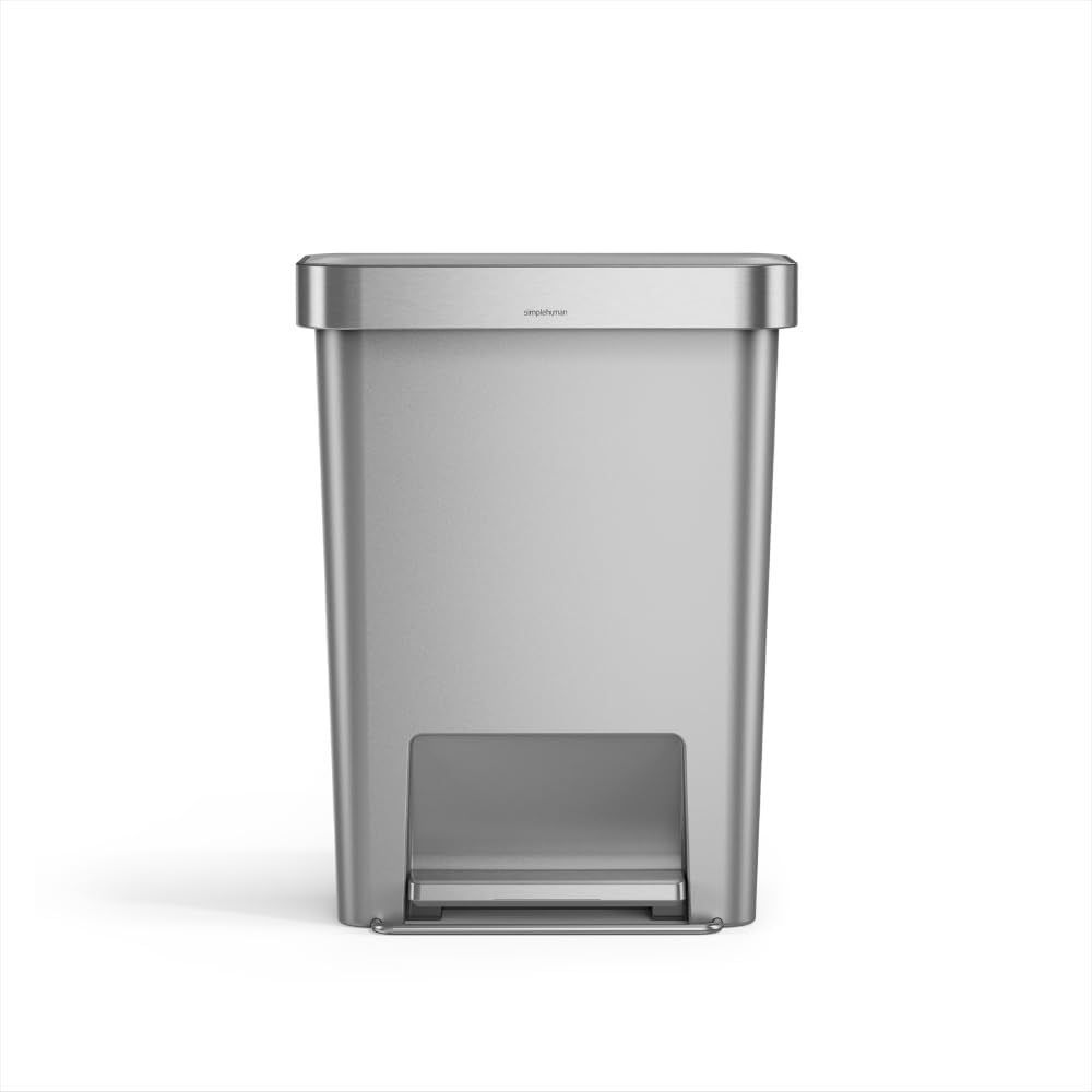 simplehuman Hybrid Step Can, 45 Liter / 12 Gallon Rectangular Kitchen Trash Can, Wide Stable Base with Long-Lasting Steel Pedal, Neat and Secure Liner Rim with Built-in Liner Pocket, Alloy Plastic