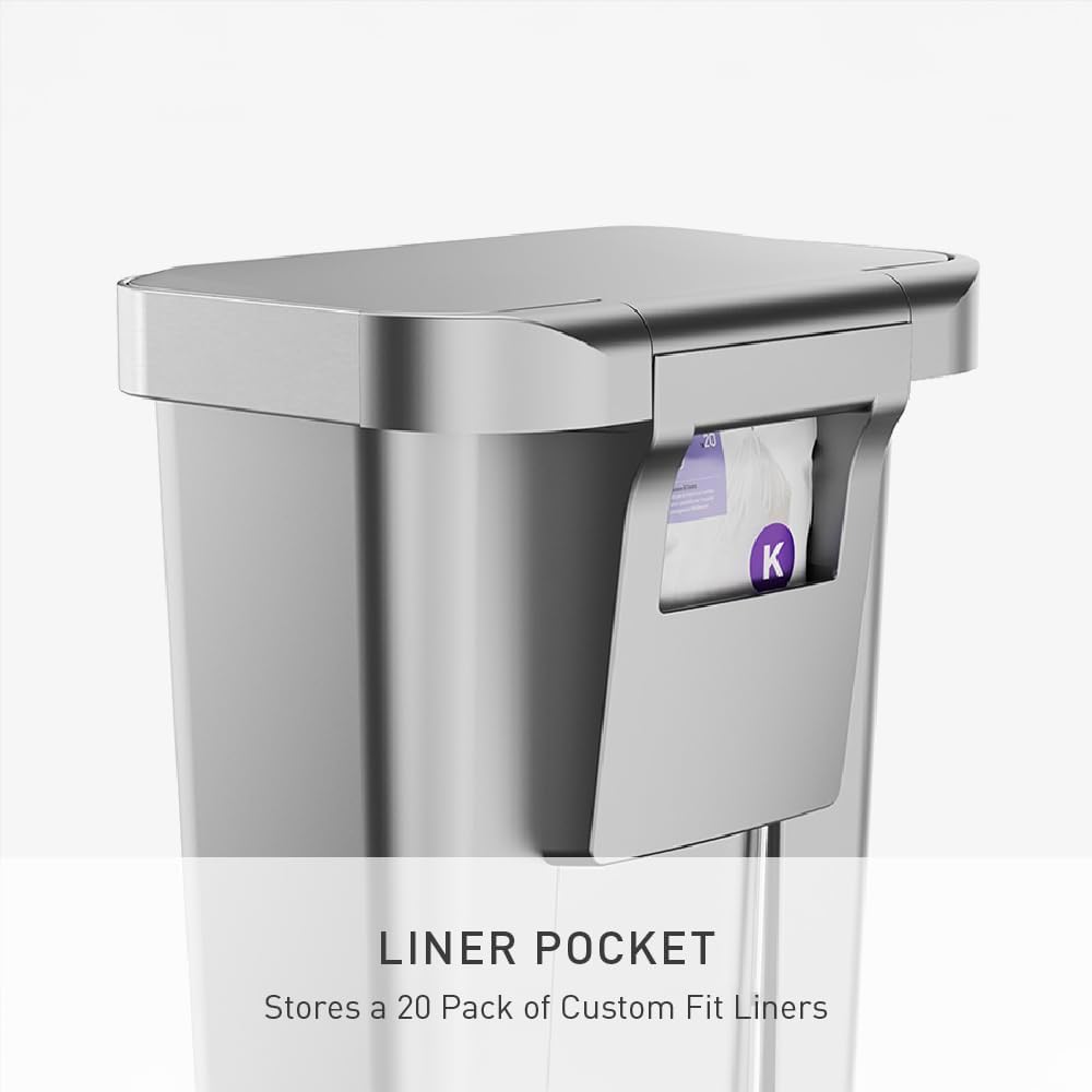 simplehuman Hybrid Step Can, 45 Liter / 12 Gallon Rectangular Kitchen Trash Can, Wide Stable Base with Long-Lasting Steel Pedal, Neat and Secure Liner Rim with Built-in Liner Pocket, Alloy Plastic