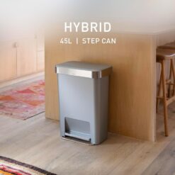 simplehuman Hybrid Step Can, 45 Liter / 12 Gallon Rectangular Kitchen Trash Can, Wide Stable Base with Long-Lasting Steel Pedal, Neat and Secure Liner Rim with Built-in Liner Pocket, Alloy Plastic