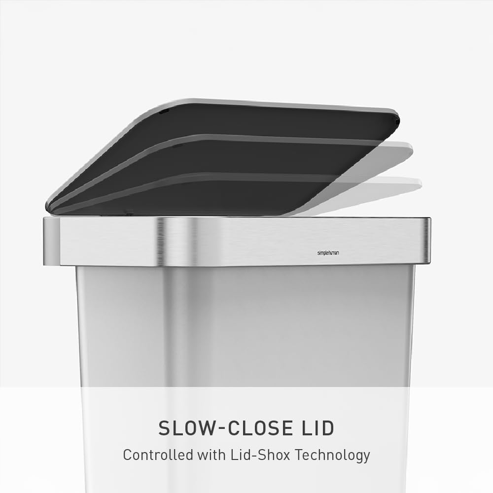 simplehuman Hybrid Step Can, 45 Liter / 12 Gallon Rectangular Kitchen Trash Can, Wide Stable Base with Long-Lasting Steel Pedal, Neat and Secure Liner Rim with Built-in Liner Pocket, Alloy Plastic