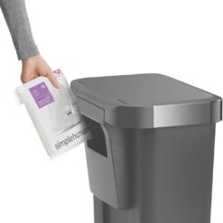 simplehuman 45 Liter / 12 Gallon Rectangular Kitchen Step Trash Can with Soft-Close Lid, Grey Plastic