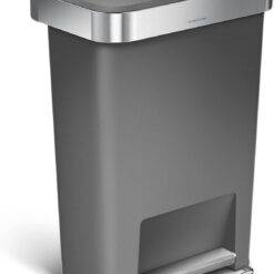 simplehuman 45 Liter / 12 Gallon Rectangular Kitchen Step Trash Can with Soft-Close Lid, Grey Plastic