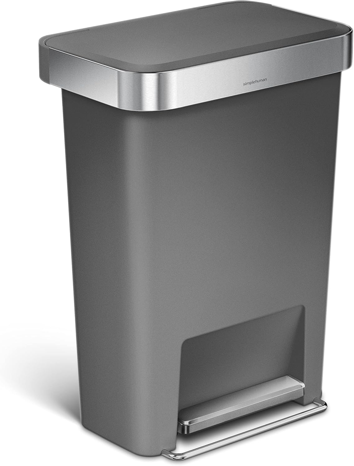 simplehuman 45 Liter / 12 Gallon Rectangular Kitchen Step Trash Can with Soft-Close Lid, Grey Plastic