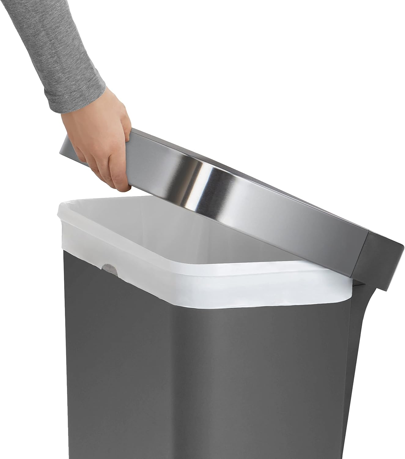 simplehuman 45 Liter / 12 Gallon Rectangular Kitchen Step Trash Can with Soft-Close Lid, Grey Plastic