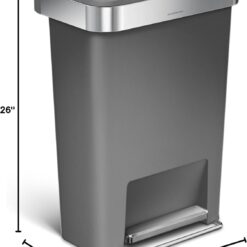 simplehuman 45 Liter / 12 Gallon Rectangular Kitchen Step Trash Can with Soft-Close Lid, Grey Plastic