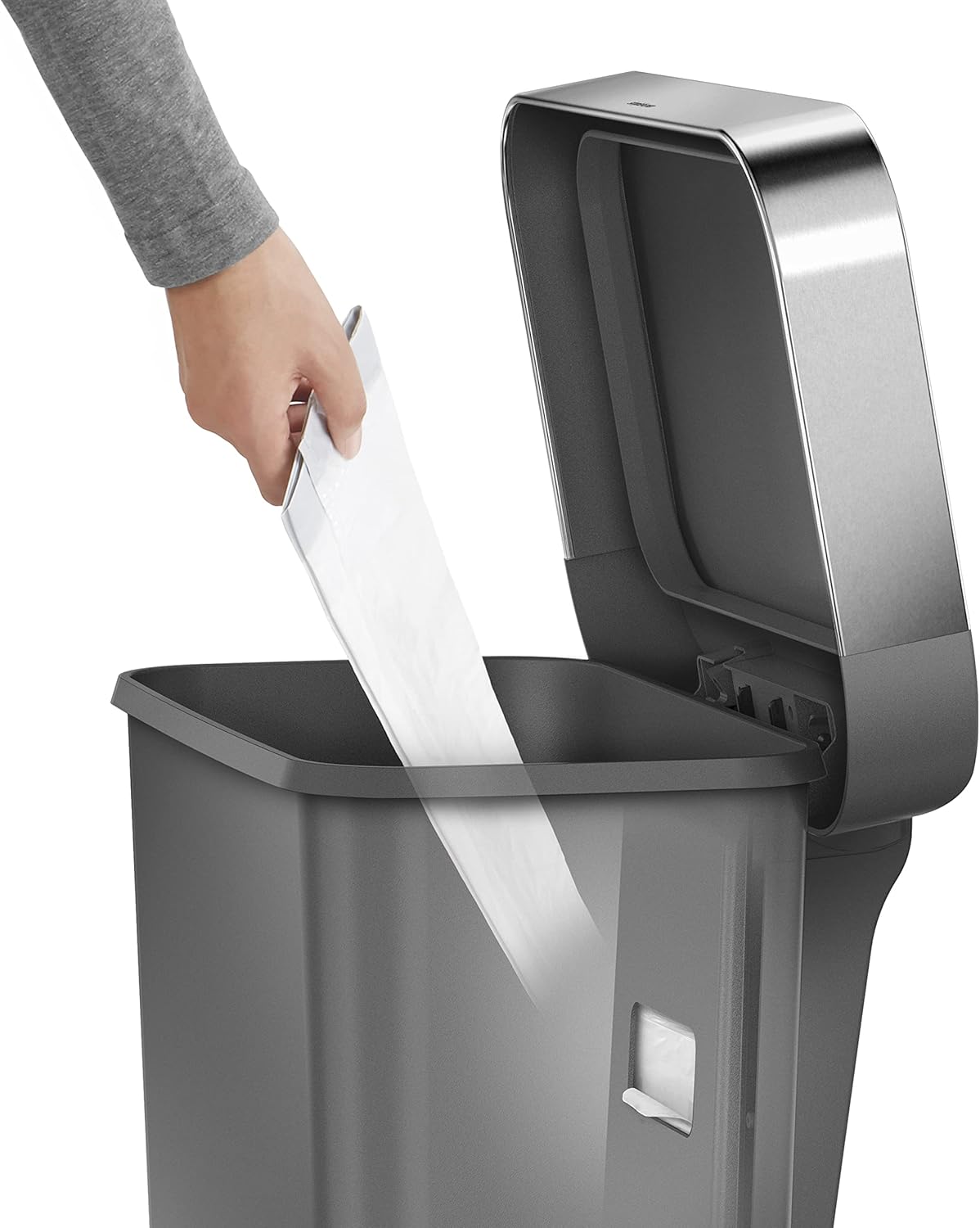 simplehuman 45 Liter / 12 Gallon Rectangular Kitchen Step Trash Can with Soft-Close Lid, Grey Plastic