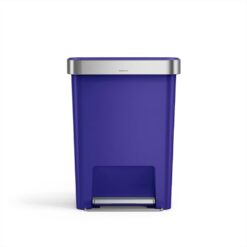 simplehuman Hybrid Step Can, 45 Liter / 12 Gallon Rectangular Kitchen Trash Can, Wide Stable Base with Long-Lasting Steel Pedal, Neat and Secure Liner Rim with Built-in Liner Pocket, Indigo Plastic