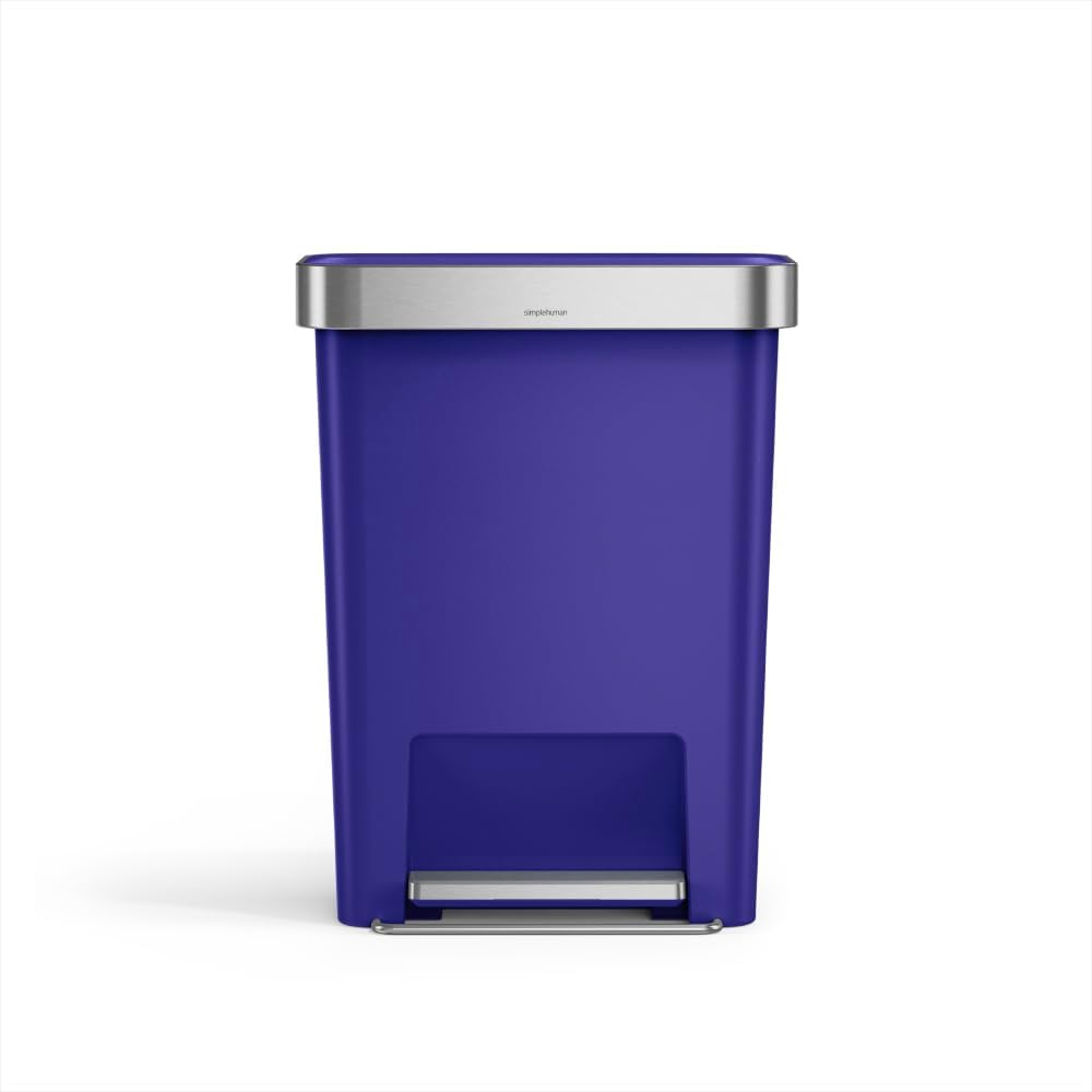 simplehuman Hybrid Step Can, 45 Liter / 12 Gallon Rectangular Kitchen Trash Can, Wide Stable Base with Long-Lasting Steel Pedal, Neat and Secure Liner Rim with Built-in Liner Pocket, Indigo Plastic