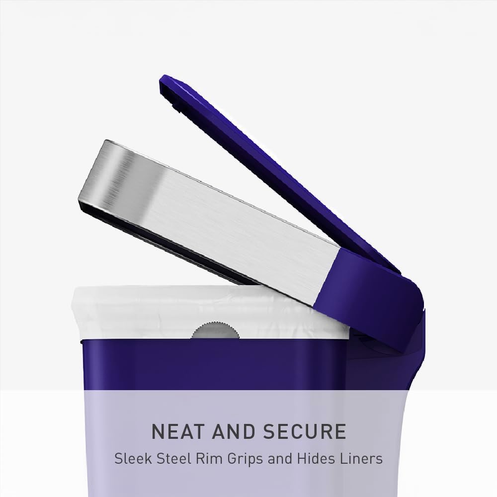 simplehuman Hybrid Step Can, 45 Liter / 12 Gallon Rectangular Kitchen Trash Can, Wide Stable Base with Long-Lasting Steel Pedal, Neat and Secure Liner Rim with Built-in Liner Pocket, Indigo Plastic