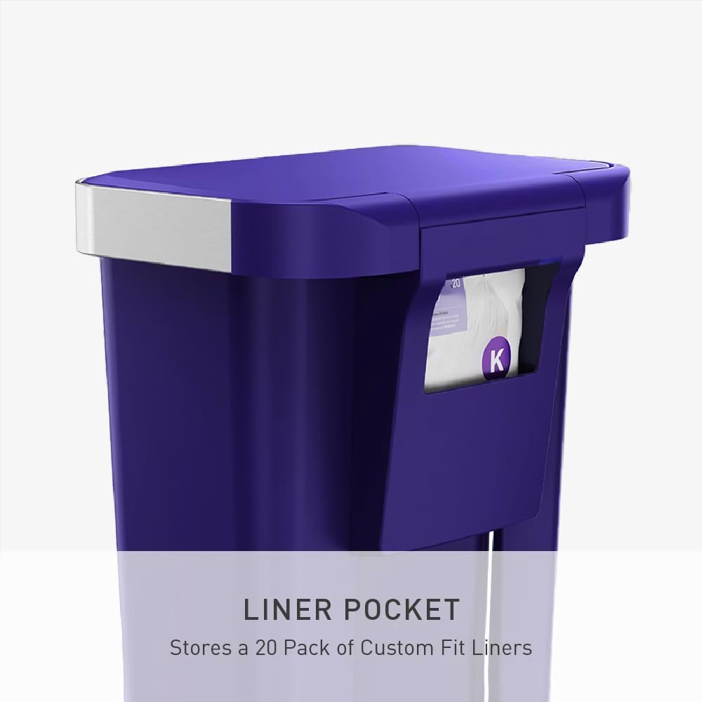 simplehuman Hybrid Step Can, 45 Liter / 12 Gallon Rectangular Kitchen Trash Can, Wide Stable Base with Long-Lasting Steel Pedal, Neat and Secure Liner Rim with Built-in Liner Pocket, Indigo Plastic