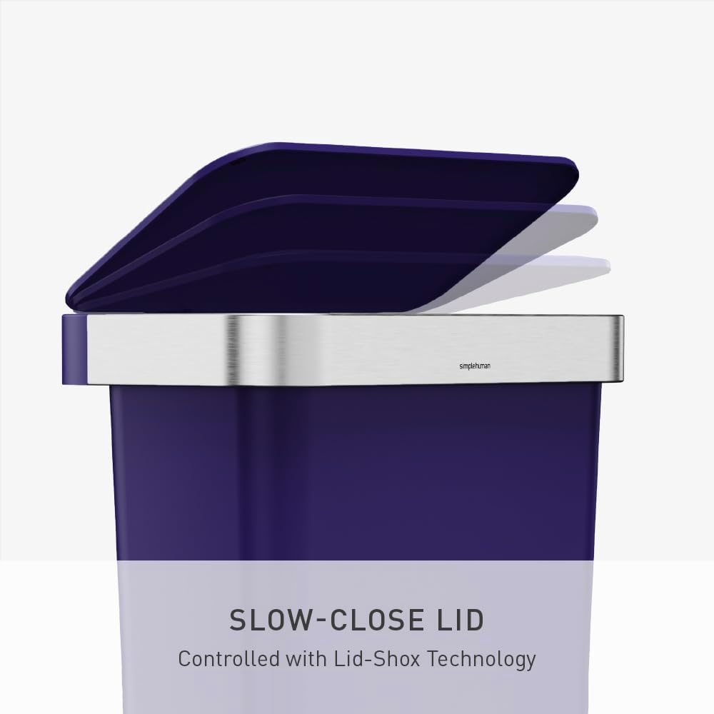 simplehuman Hybrid Step Can, 45 Liter / 12 Gallon Rectangular Kitchen Trash Can, Wide Stable Base with Long-Lasting Steel Pedal, Neat and Secure Liner Rim with Built-in Liner Pocket, Indigo Plastic
