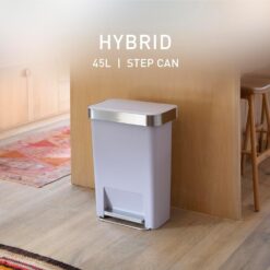 simplehuman Hybrid Step Can, 45 Liter / 12 Gallon Rectangular Kitchen Trash Can, Wide Stable Base with Long-Lasting Steel Pedal, Neat and Secure Liner Rim with Built-in Liner Pocket, Lilac Plastic