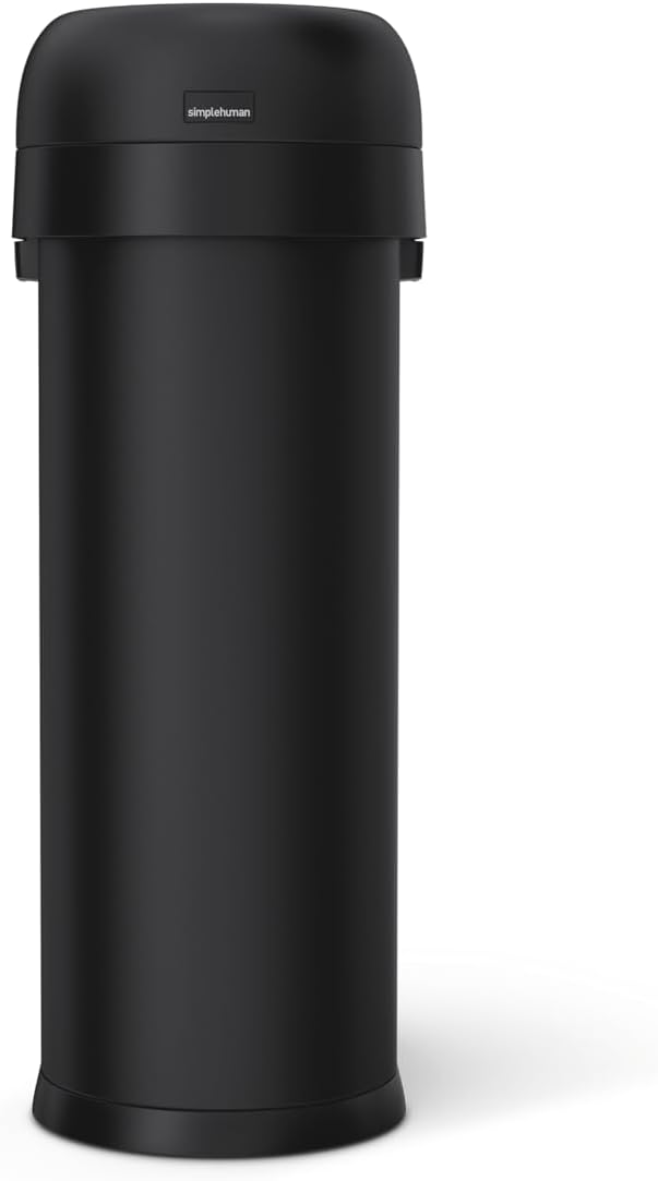 simplehuman 50 Liter / 13.2 Gallon Slim Open Top Trash Can Commercial Grade, Heavy Gauge Matte Black Stainless Steel