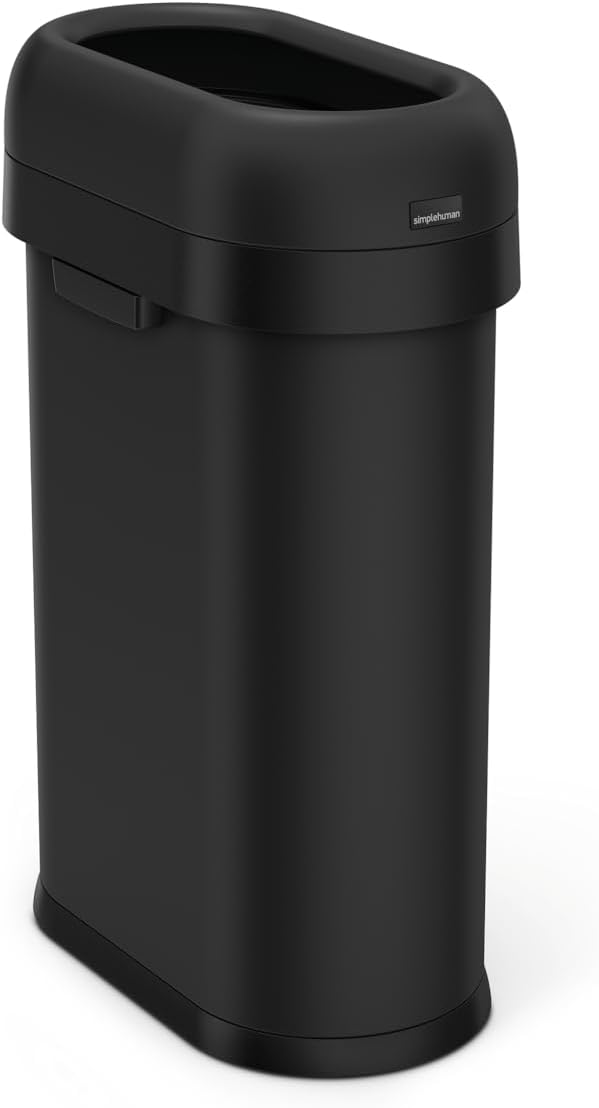 simplehuman 50 Liter / 13.2 Gallon Slim Open Top Trash Can Commercial Grade, Heavy Gauge Matte Black Stainless Steel