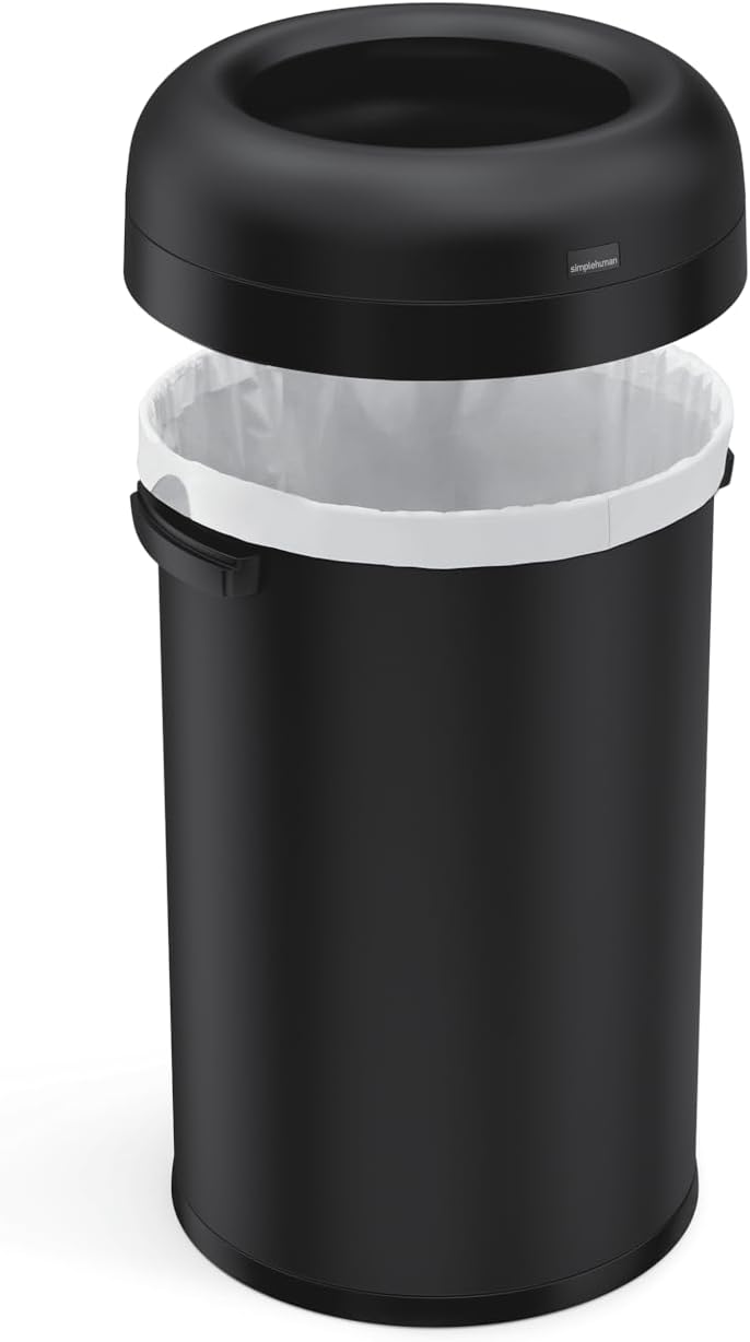 simplehuman 80 Liter / 21.1 Gallon Bullet Open Top Trash Can, Commercial Grade Heavy Gauge Matte Black Stainless Steel