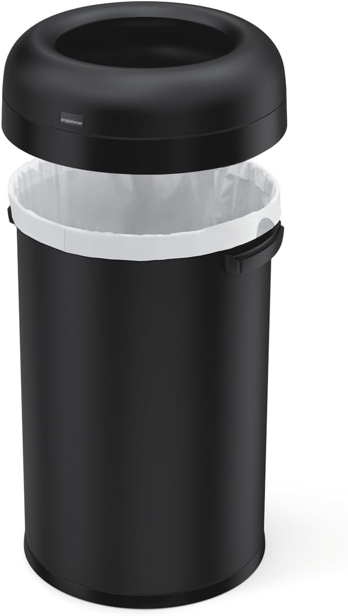 simplehuman 115 Liter / 30 Gallon Bullet Open Top Trash Can, Commercial Grade Heavy Gauge Matte Black Stainless Steel